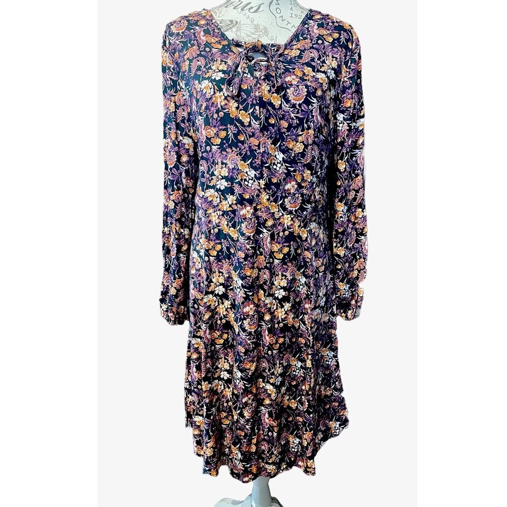 Joe Brown’s UK 16 / 42” Floral Long Sleeved Dress Tie Neck